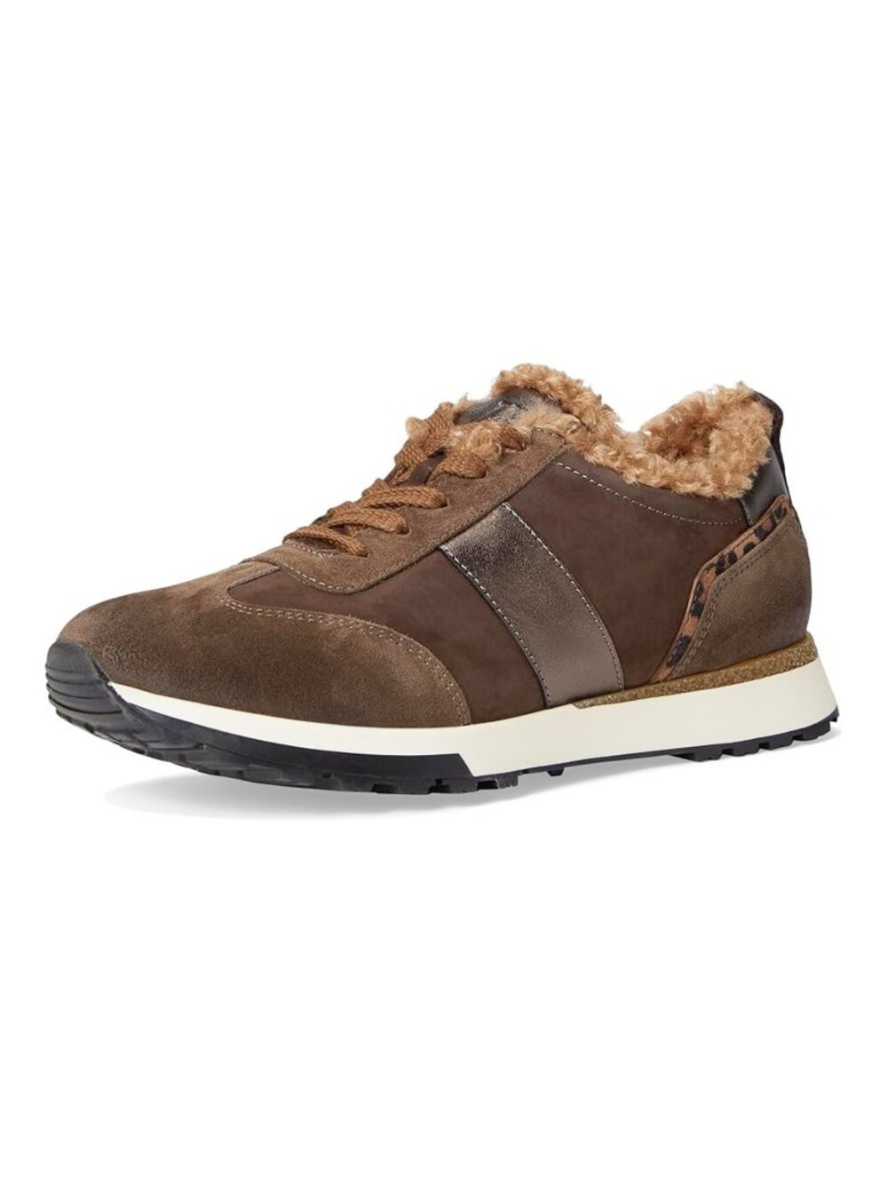 $500 PAUL GREEN Wasa SUEDE Fur Trim Sneaker SHOES Earth Moro Combo 7.5 US (TF17)